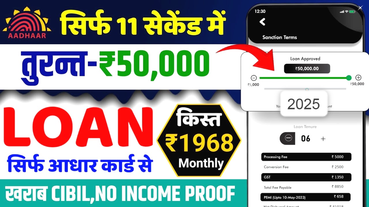 आधार कार्ड से ₹50,000 का तुरंत अप्रूवल लोन बिना CIBIL